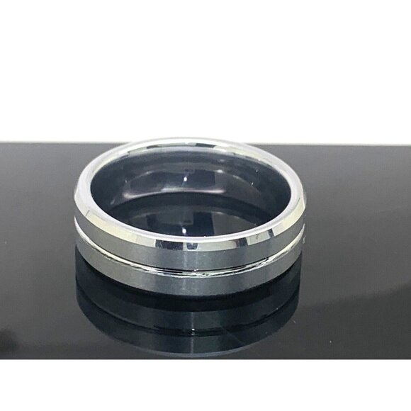 Men's Wedding Band Silver Tungsten Stainless Steel 8mm Ring Size 13.5 - Picture 2 of 14